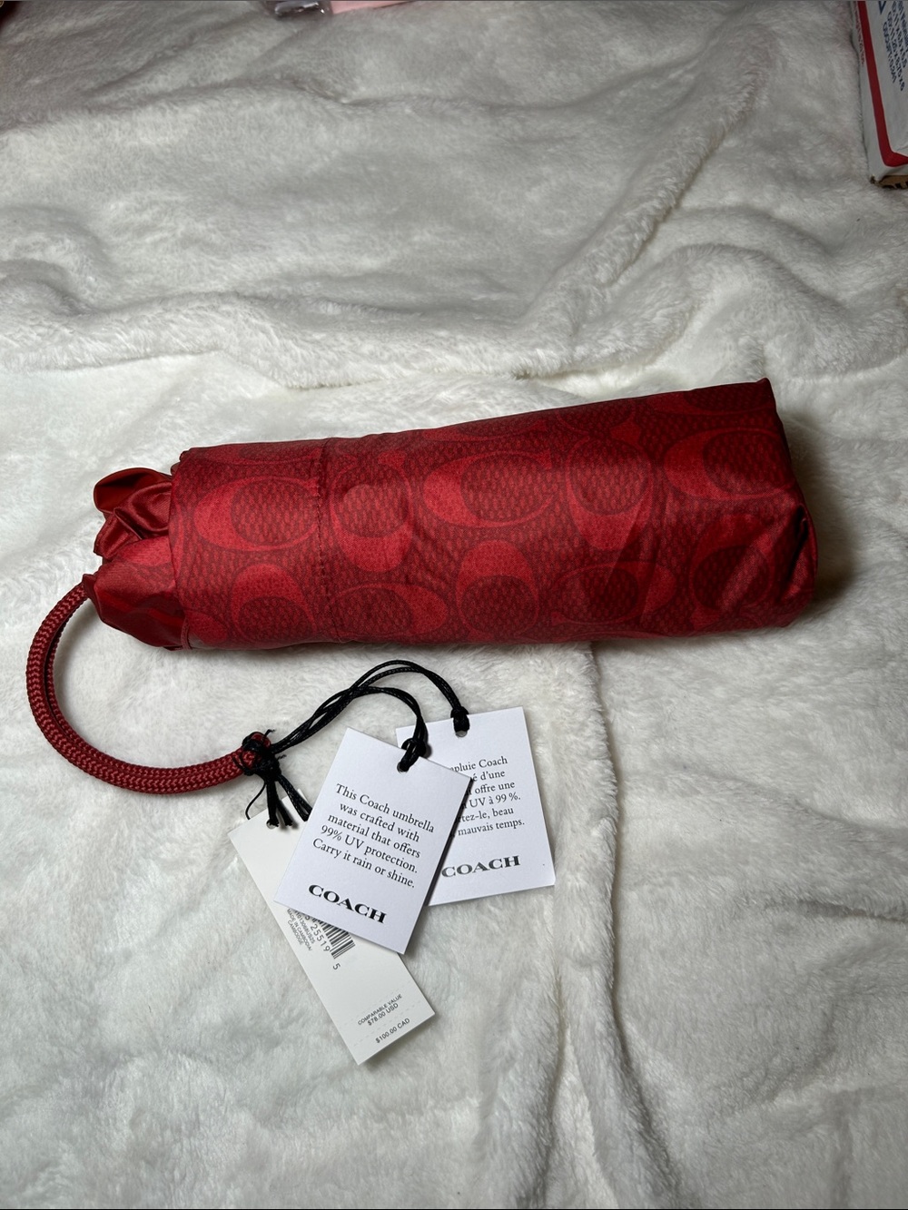 Coach Red Signature Monogram Folding Umbrella